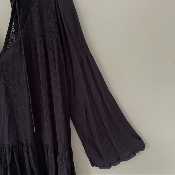 Free People Navy Blue Lace Detail Boho Blouse| Size Medium - Picture 7 of 16